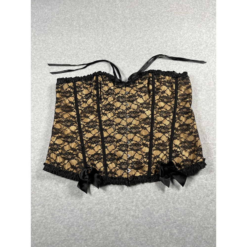 Ren Faire Corset Top Womens XL Gold Black Lace Goth Burlesque Steampunk